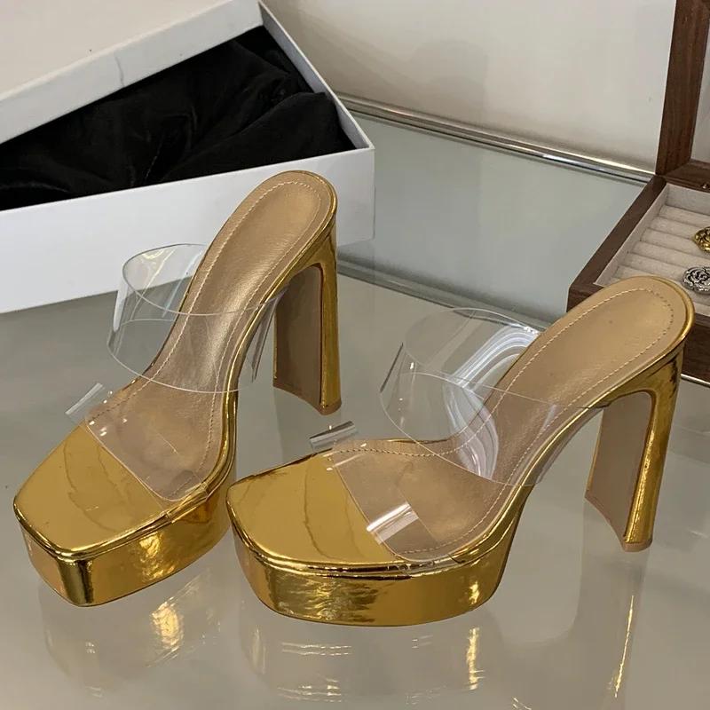 Fashion Eilyken Summer Open Toe Extreme Platform Chunky High Heels Women Slippers Fashion PVC Transparent Slides Female Shoes