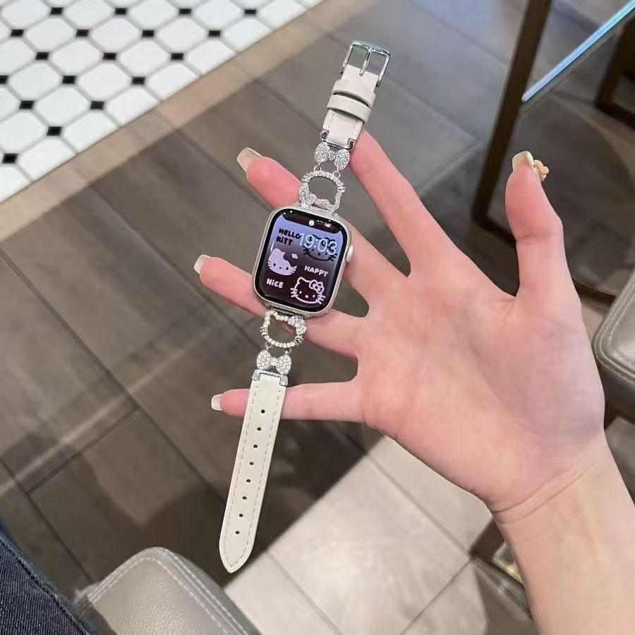 Applicable Applewatchs11Ultra Strap Apple S10S9876 Flash Diamond Kt Cat Watch Strap Girl Wristband