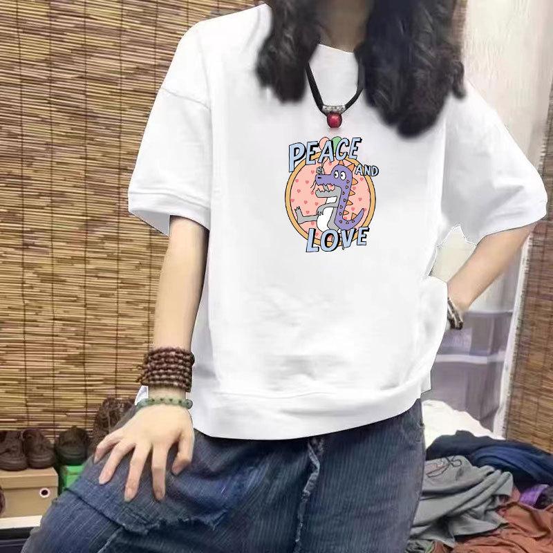 

Women s 100% Cotton Casual Loose-Fit Short Sleeve Plus Size Printed T-Shirt M (85-100 jin) белый