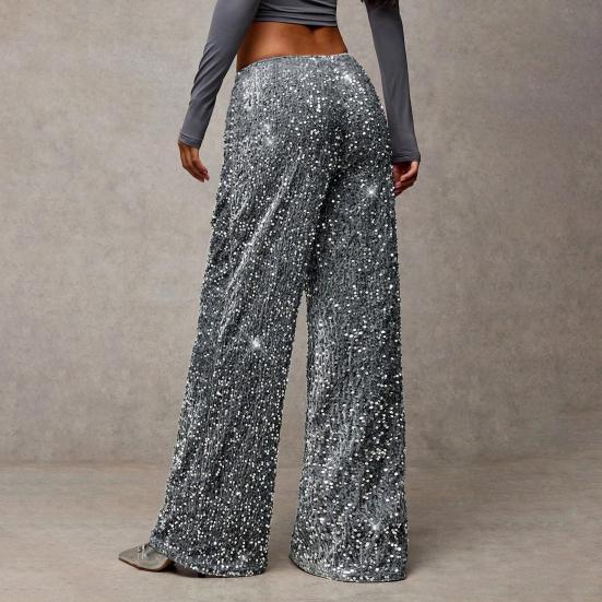 Dámské kalhoty s vysokým pasem a širokými nohavicemi, ležérní kalhoty se sekvenčním designem, elastický pas se stahovací šňůrkou, párty kalhoty