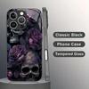 Purple flower skull pattern tempered glass phone case suitable for iPhone 17 16 15 14 13 12 11 Pro/Max/Plus anti drop back cover