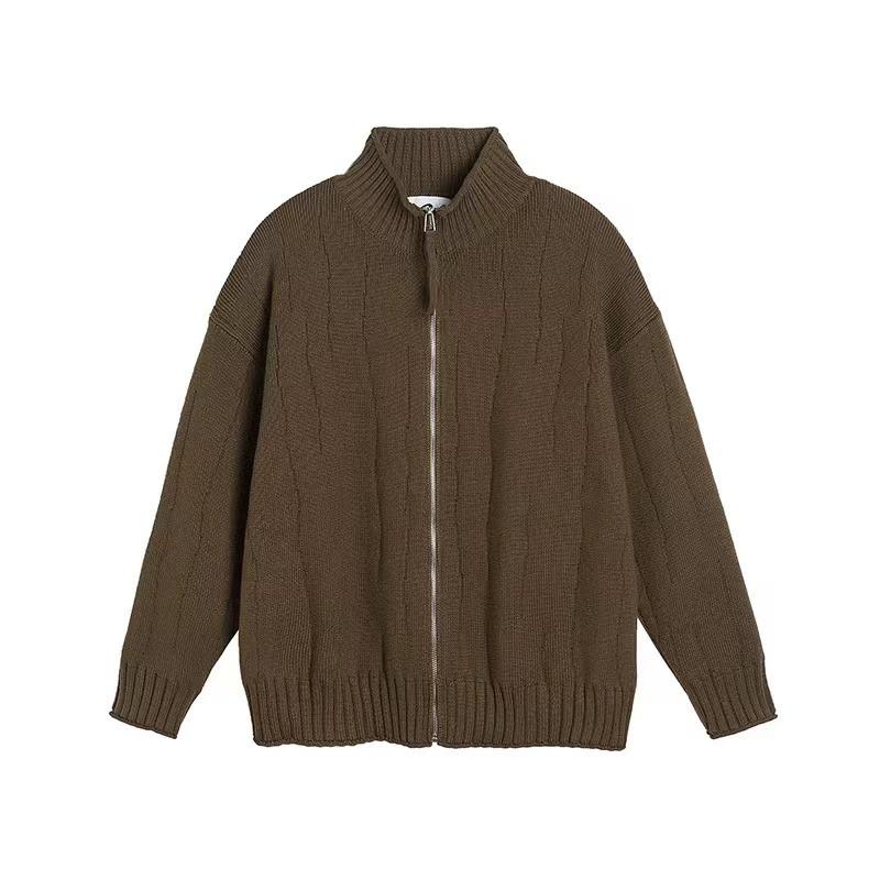 

Men s Trendy American Style Core-Spun Yarn Stand Collar Zipper Cardigan Sweater for Autumn/Winter XXXL армія зелений колір