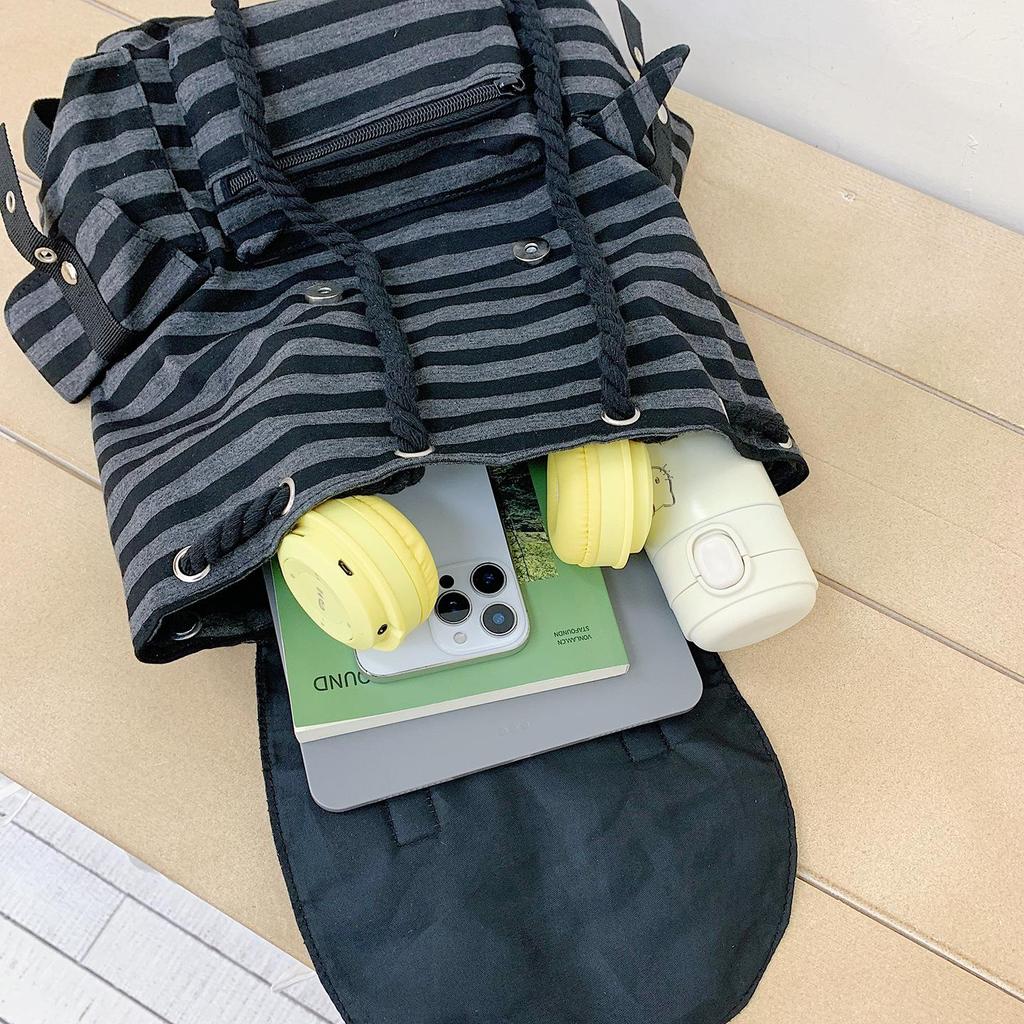 Korean Retro Stripe Backpack: Versatile, Large Capacity for Students