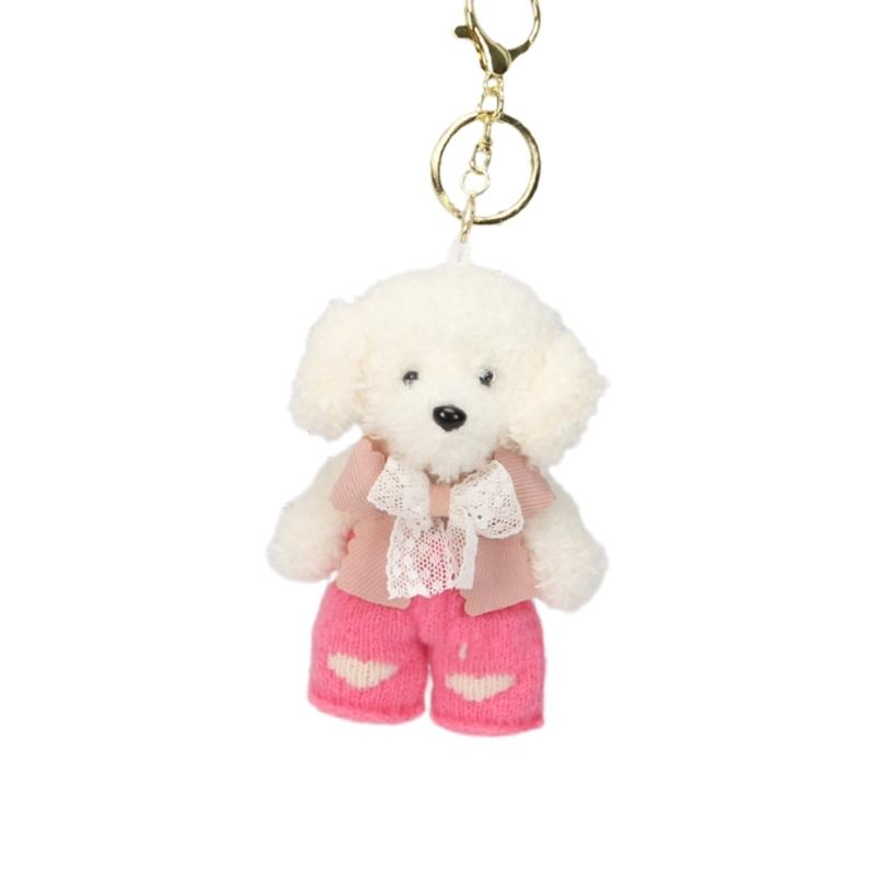 Cute Dog Keychain With Knitted Pants And Bowknot Stylish Keyrings Ornament For Women Girls Gift Accessories