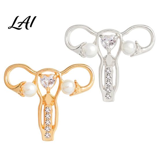 Jacket Accessory Uterus Brooch with Rhinestone Faux Pearl Human Organ Lapel Pin Hollow Shaped Jewelry for Coats Sweaters Scarves Pearl Embellished