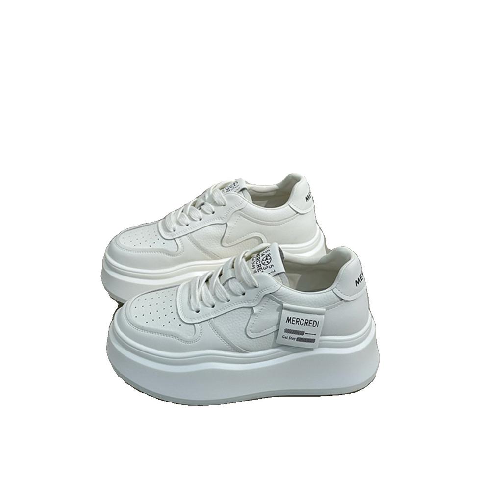 Thick-soled heightening little white shoes women's shoes 2025 spring and summer new leather muffin casual sports board shoes big head bread shoes