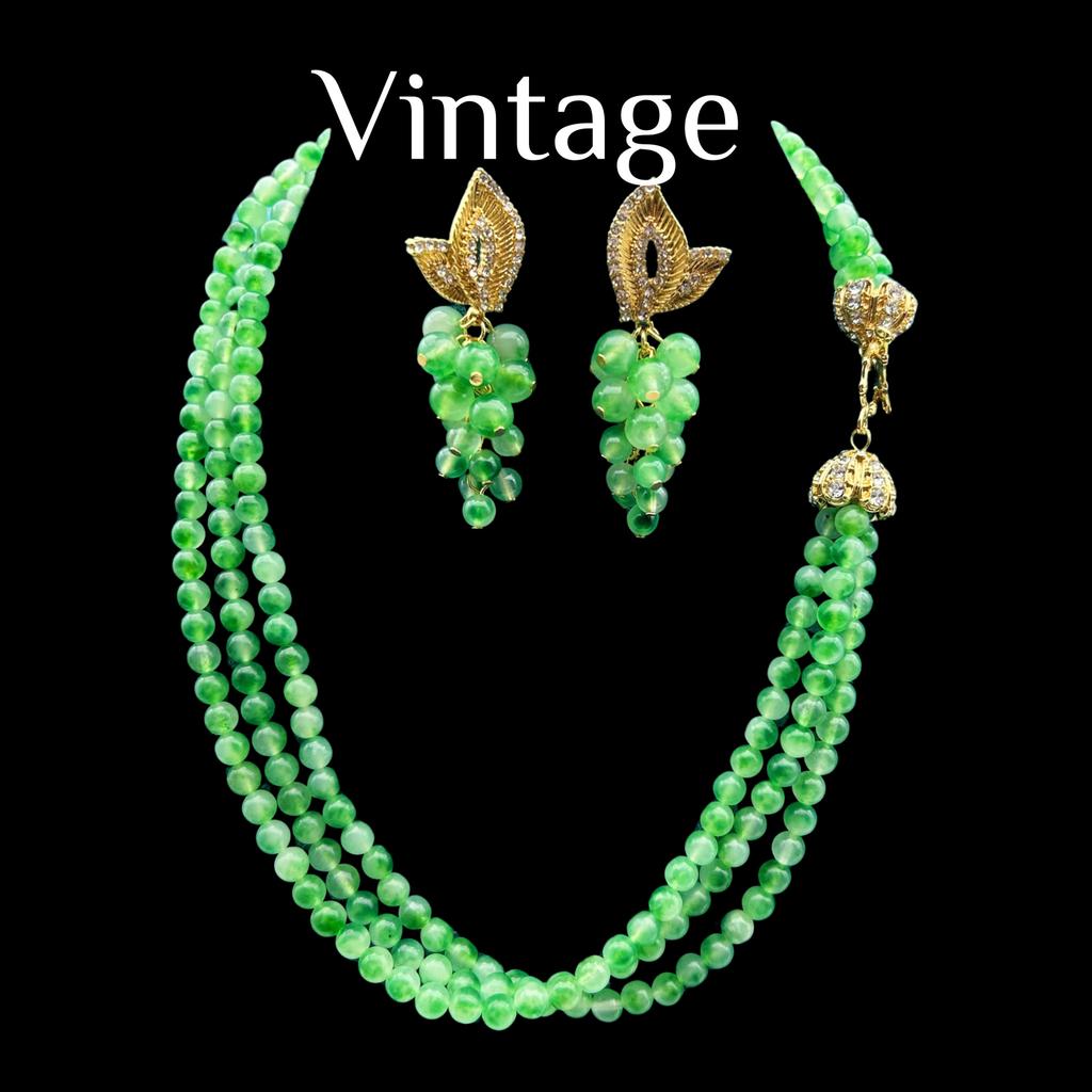 Vintage Grandma's Multi Layer Beaded Retro Style Versatile Unique Fresh Set Necklace With Grape Earrings