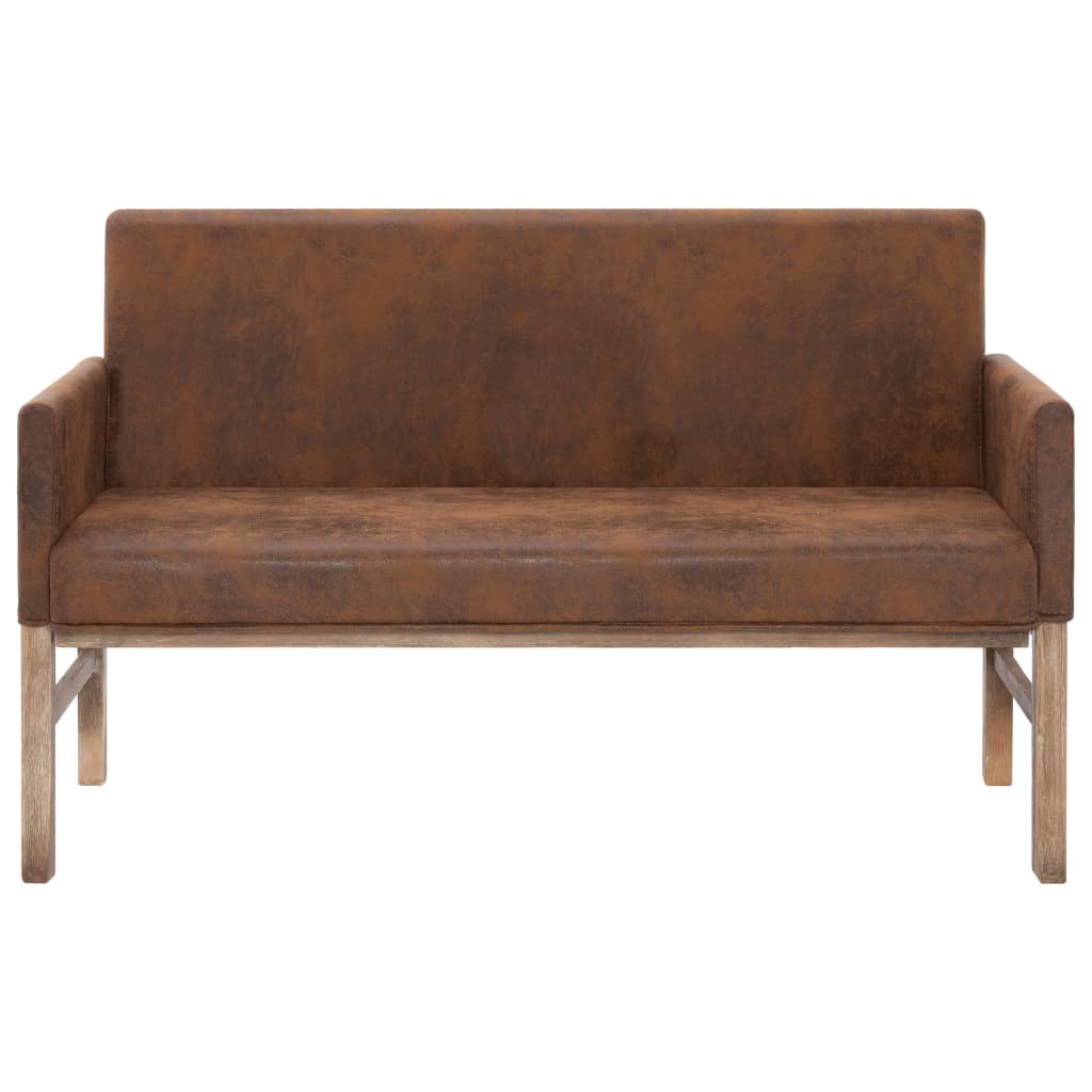 2 Seater Bench with Armrests 140 Cm Brown Faux Suede Finish