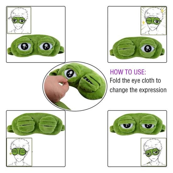 Funny Sad Frog Eye Mask Soft Plush Frog Blindfold Light-Blocking Breathable Sleep Mask for Travel Office Home Novelty