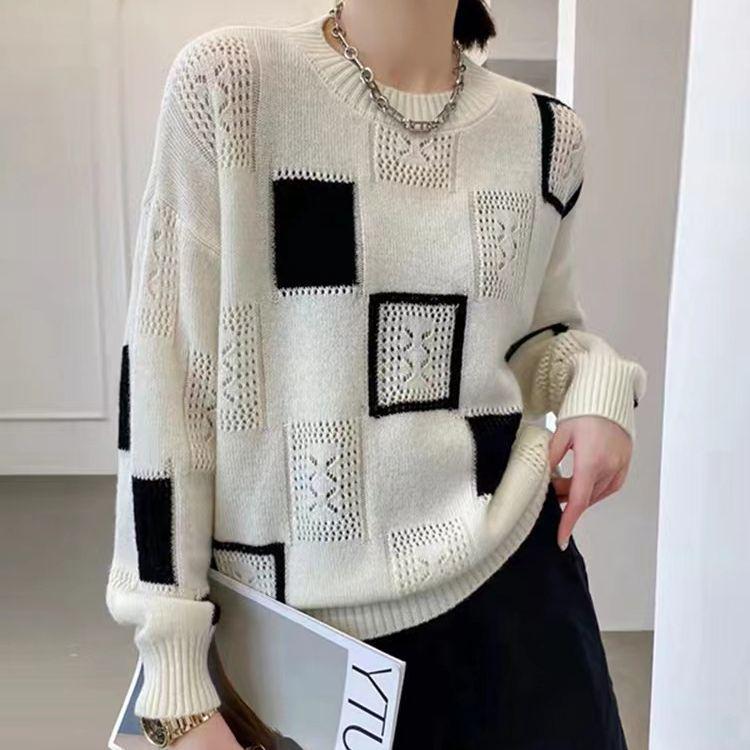 European Retro Mohair Plaid Knit Top - Women's Spring/Fall 2025 Collection