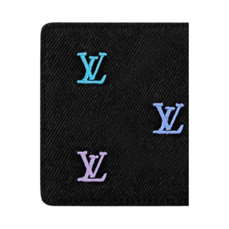 Louis Vuitton Carteira Jeans Bordada Múltipla Carteira Feminina Azul Degradê M13964