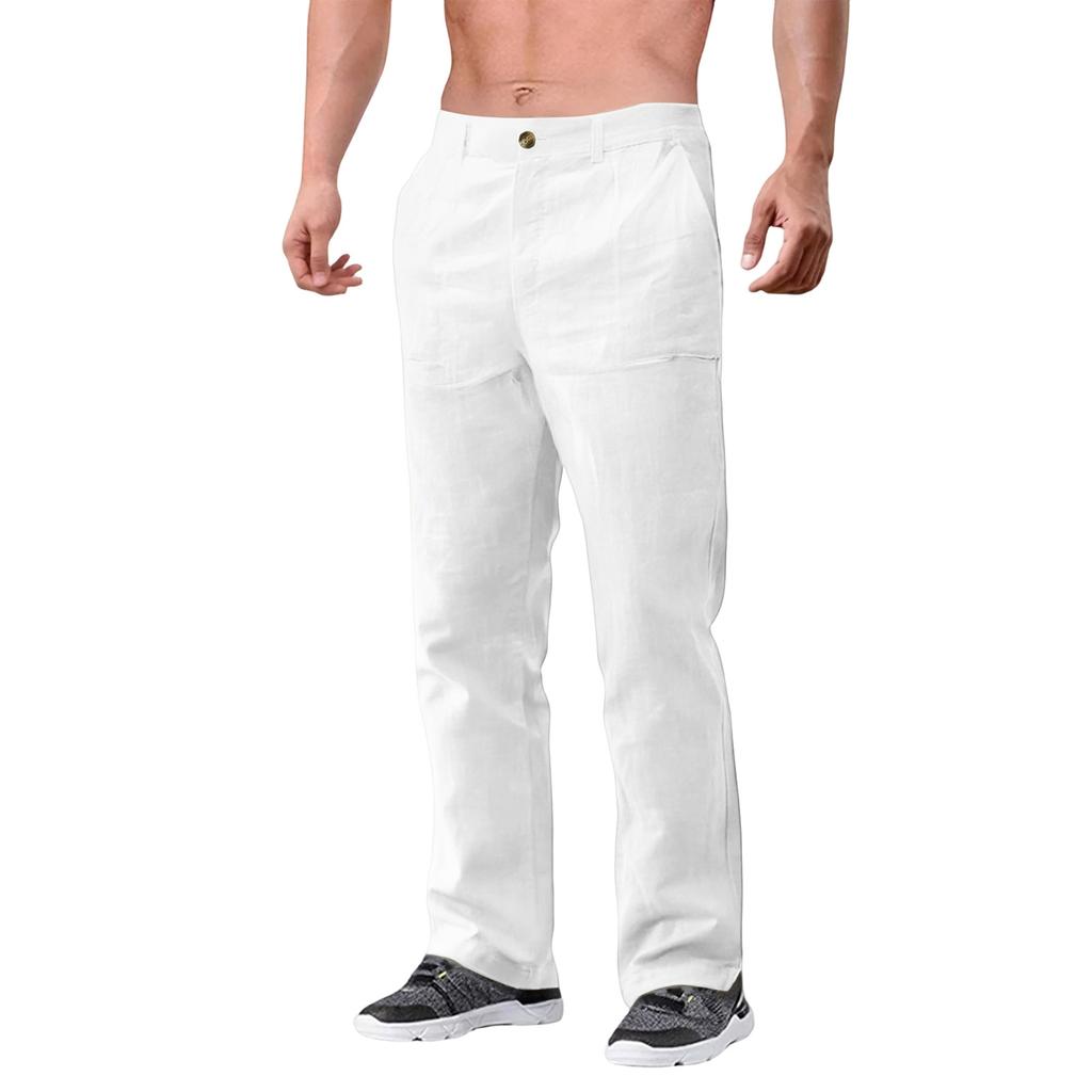 Men's Cotton And Linen Color Casual Trousers Long Pants