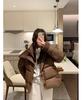 Short Lamb Wool Lapel Padded Jacket with Belt