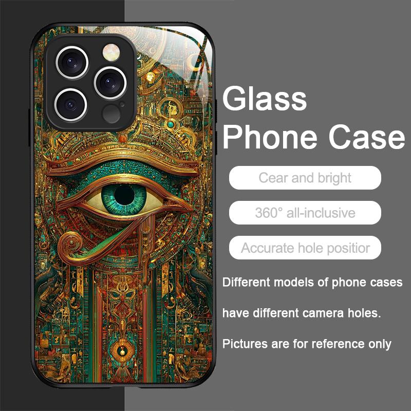 Retro Devil Eye Mysterious Totem Tempered Glass Phone Case for IPhone 17 16 Pro Max 15 14 13 12 Mini 11 X XS MAX 7 8 Plus Cover