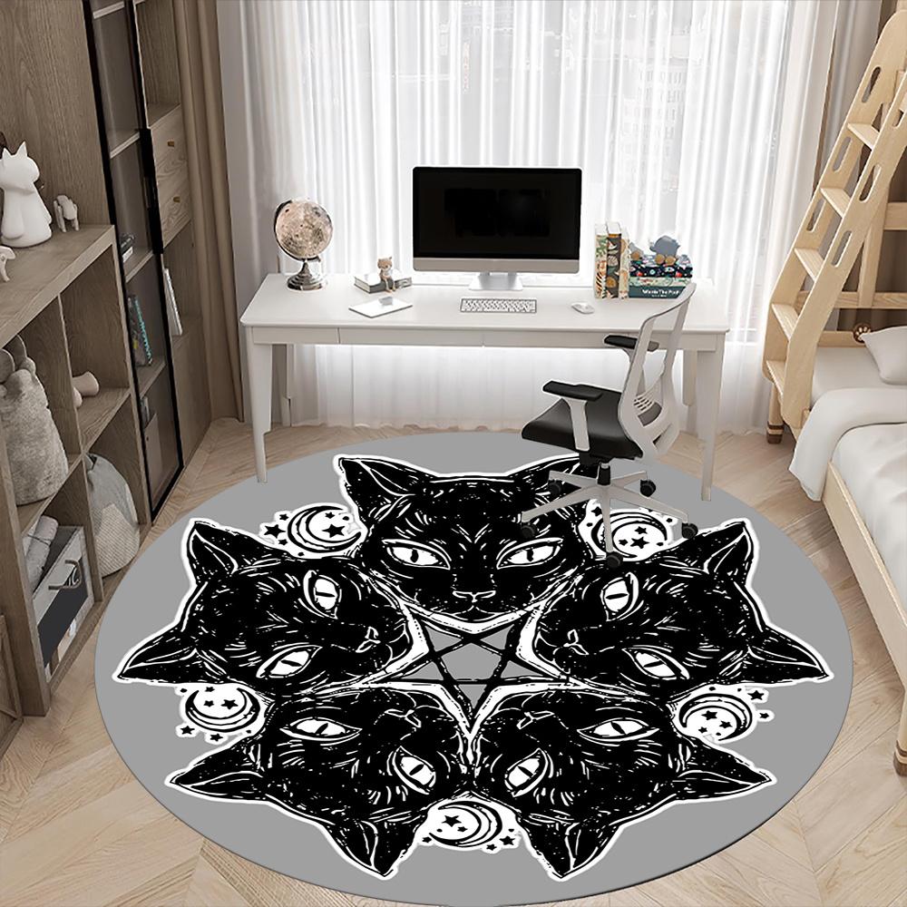 1pc Witchcraft Cats Office Round Area Rug, Indoor Mat Suitable ForOffice, Under Office Chairs Bedroom Living Room Home Decor, Room Deco u76