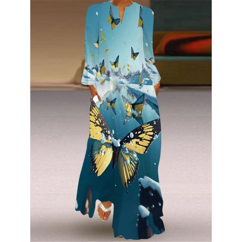 Long Sleeves Dress Loose Plus Size Catwalk Stage Costume Ethnic Retro Style Long Dress Travel Photography Beautiful Dress