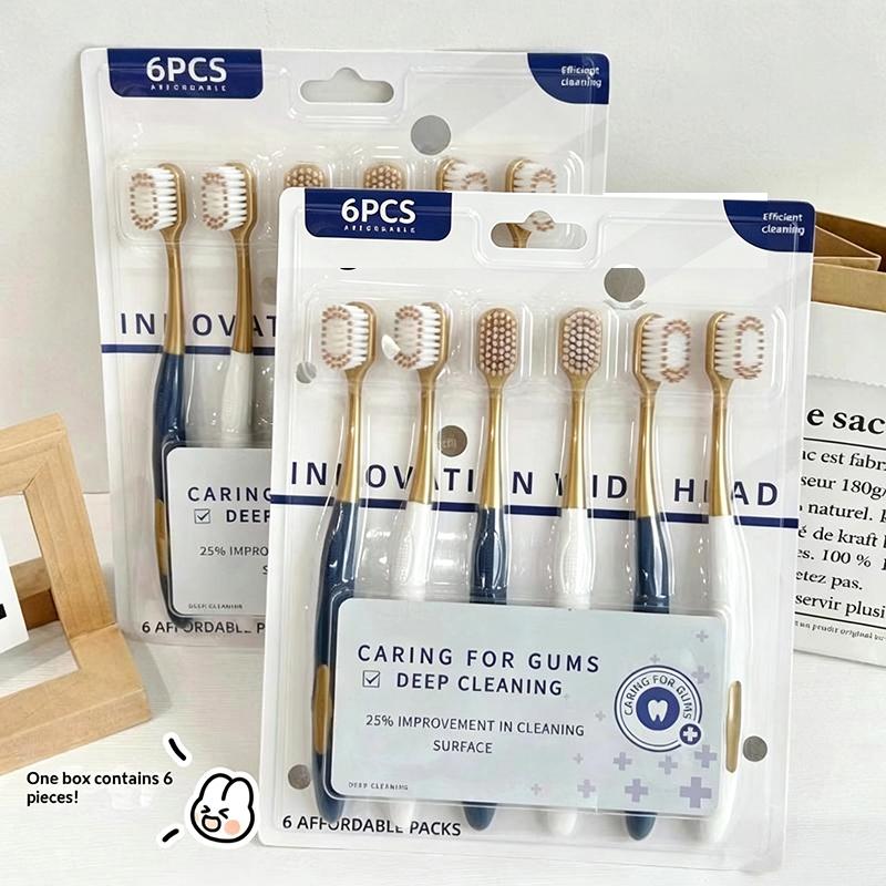 6Pcs Soft Bristle Manual Toothbrush Wide Brush Head Gentle Gum Care Sturdy Handle Deep Clean Tooth Brush For Family Oral Care