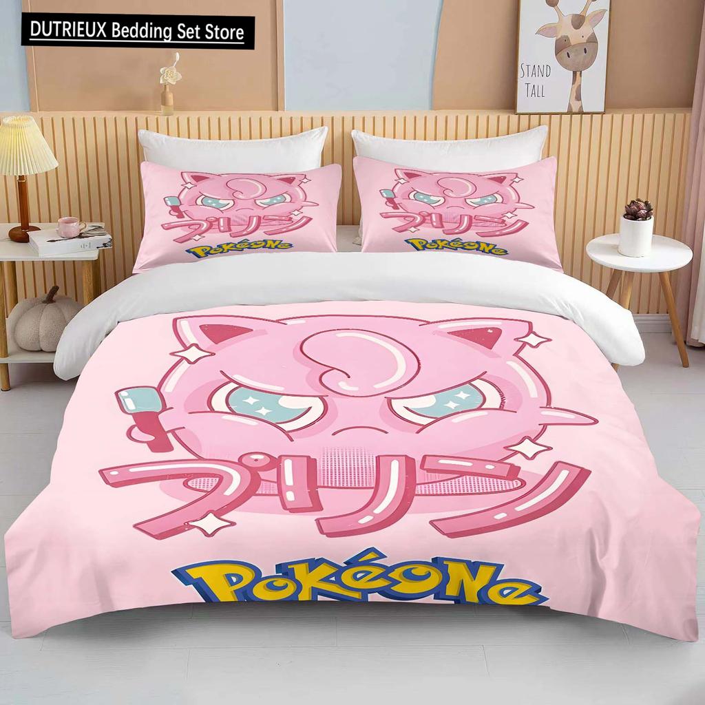 10 Sizes Pokemon Jigglypuff Print Pink Bedding Set Duvet Cover 1 Duvet Cover 2 Pillowcases Adult and Children Bedding Set Luxury