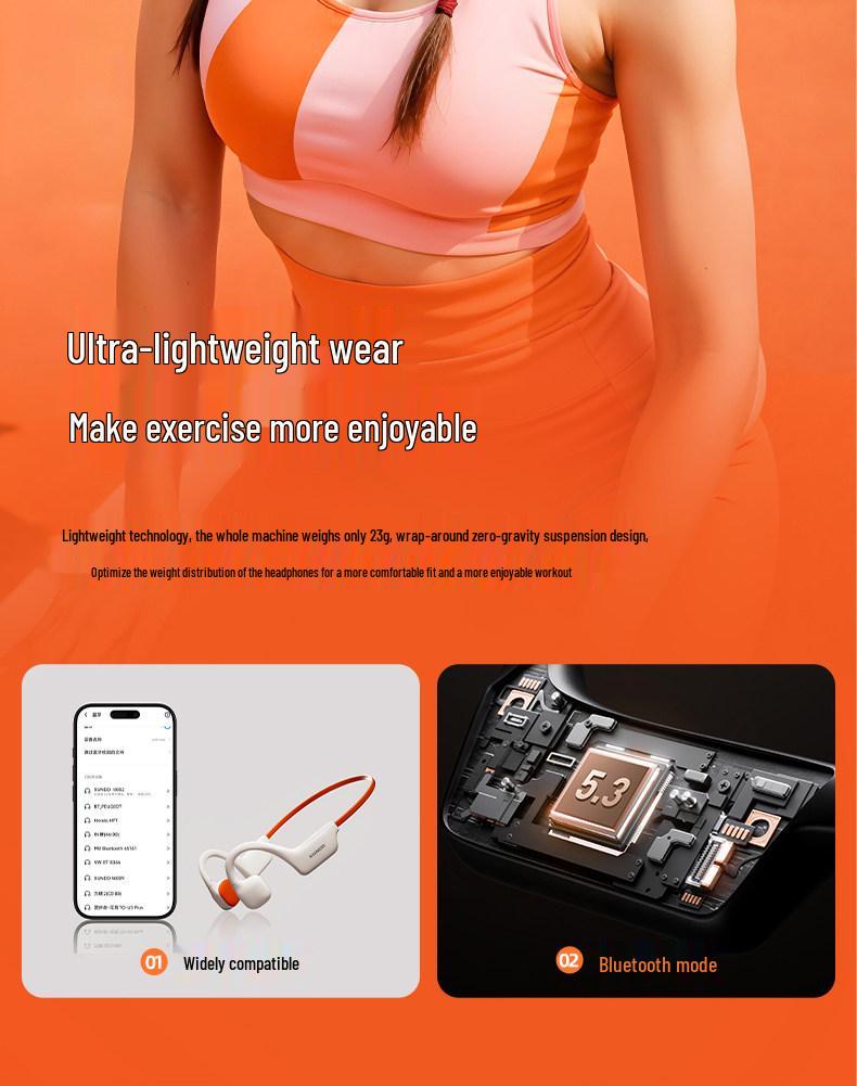 X7s Bone Conduction Bluetooth Headphones with Long Battery Life - Wireless, In-Ear Design for Music