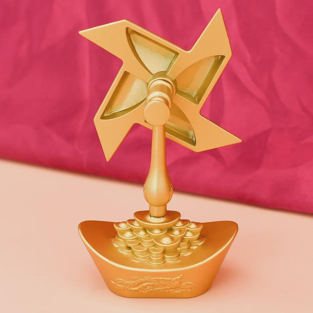 Fortune-Enhancing Yuanbao Windmill: Rotating Metal Feng Shui Desktop Ornament