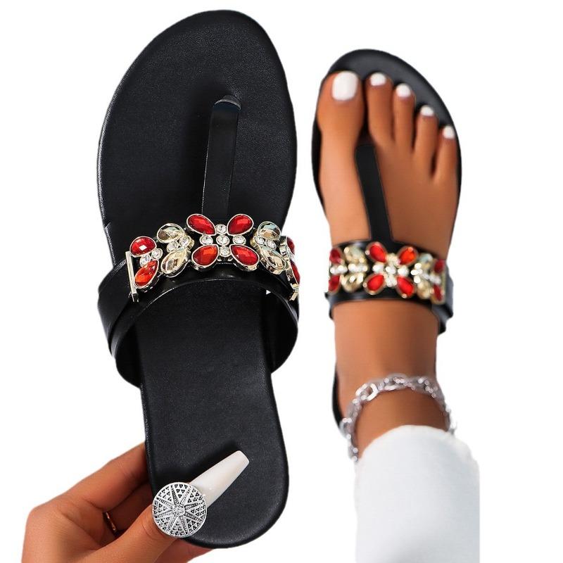 Rhinestone toe flat flip-flops outer wear sandals niche design sense summer sandals casual drag women's shoes