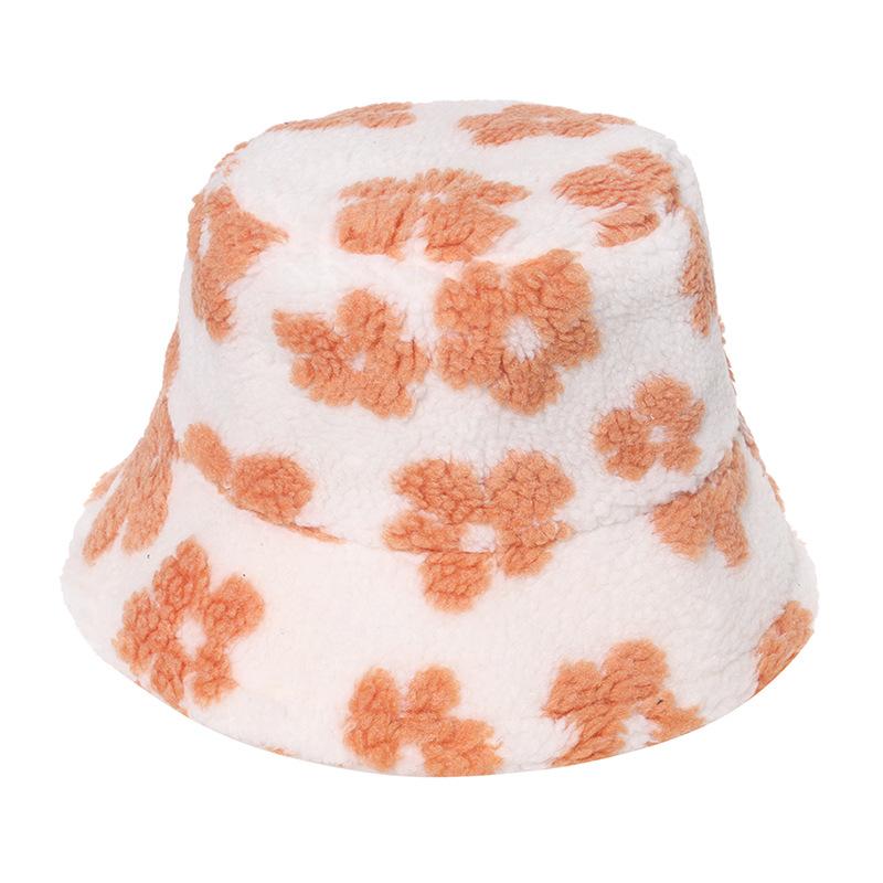2025 winter flower pot hat Japanese and Korean ins Internet celebrity print warm hat lamb wool flower bucket hat schoolgirl