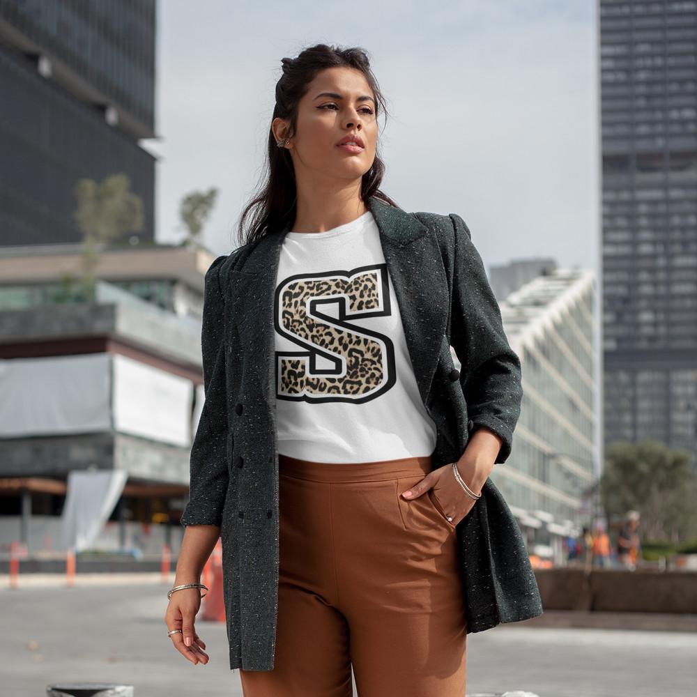 

Womens T-Shirt Leopard Print Personalised Letter Alphabet Fancy Dress Party Top XL