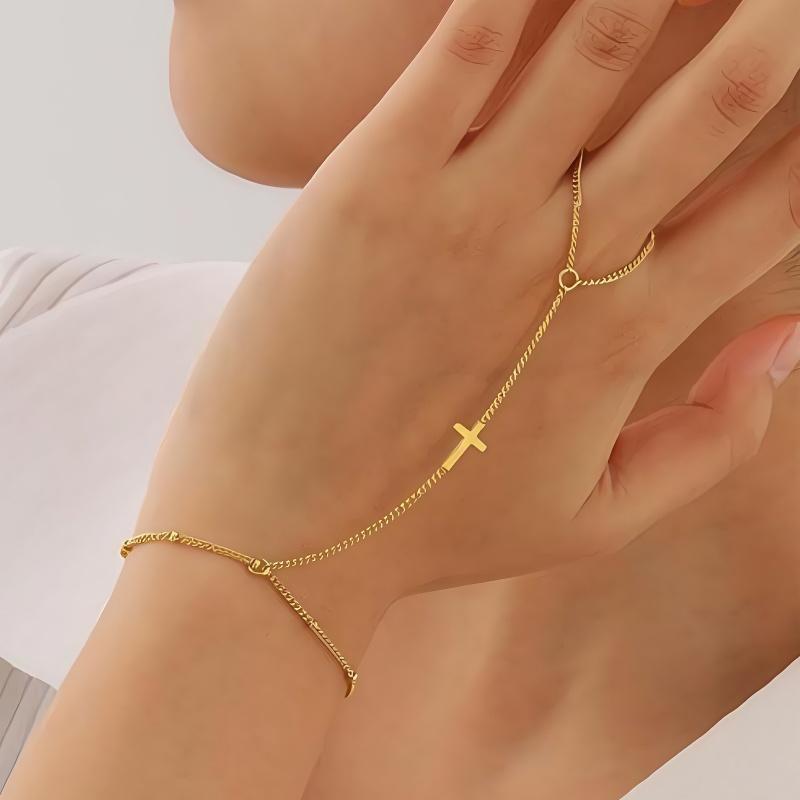 Braccialetti a Mano con Croce Piccola Placcati Oro 18K in Acciaio Inossidabile Impermeabili per Donne Moda Retro Carini Braccialetti a Croce Gioielli