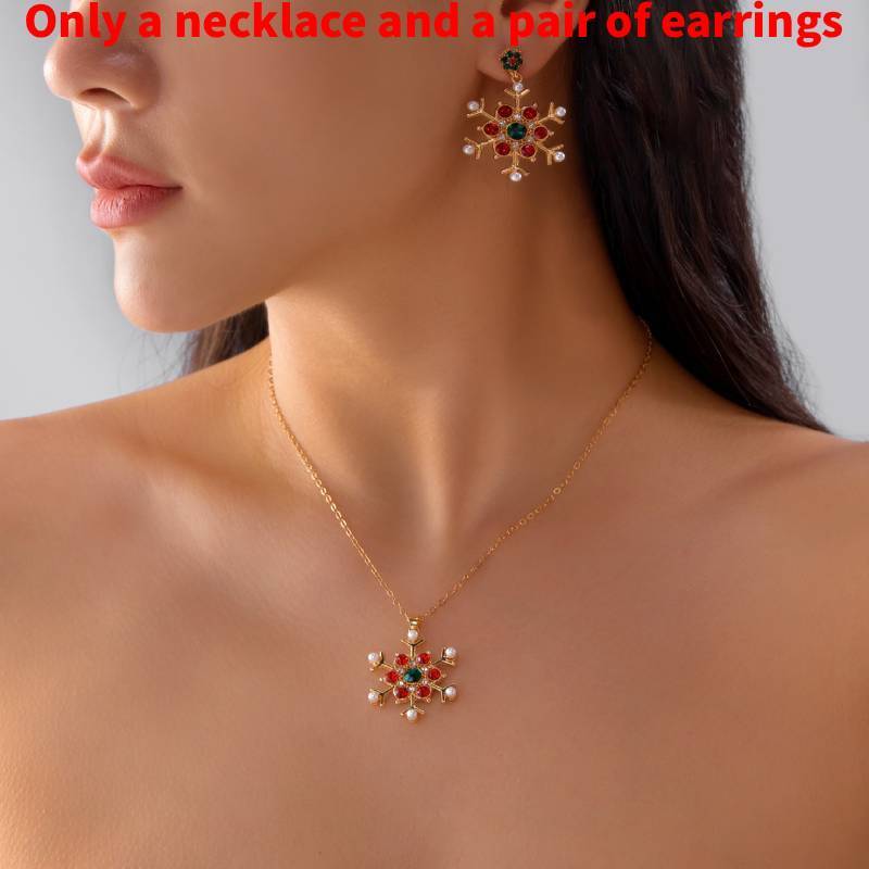 Seasonal Snowflake Earring And Necklace Set With Sparkling Accents For Men And Women