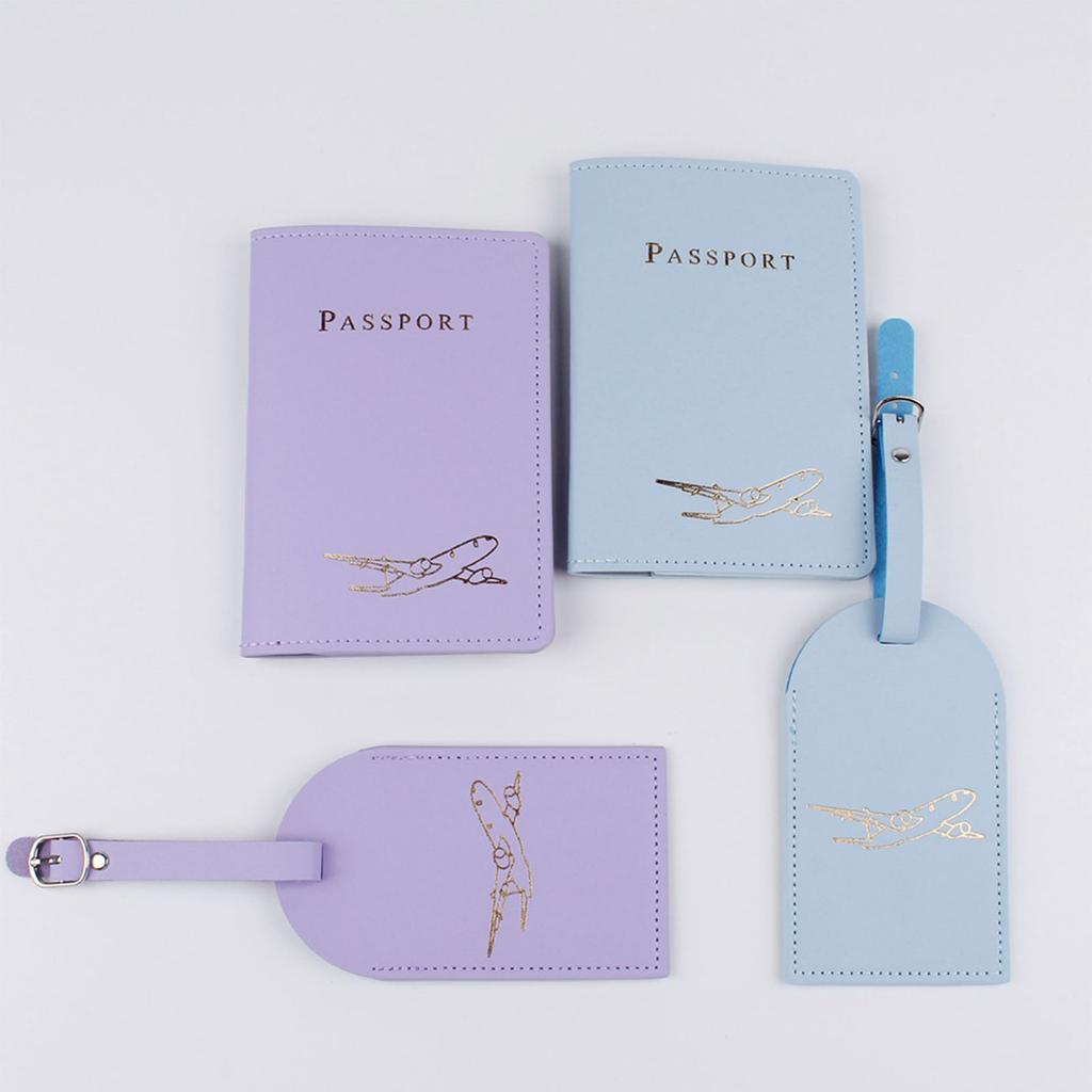 4pcs Lover Couple Passport Cover Holder Luggage Tag Hot Stamping Airplane for Women Men Travel Fashion Weddings Gift