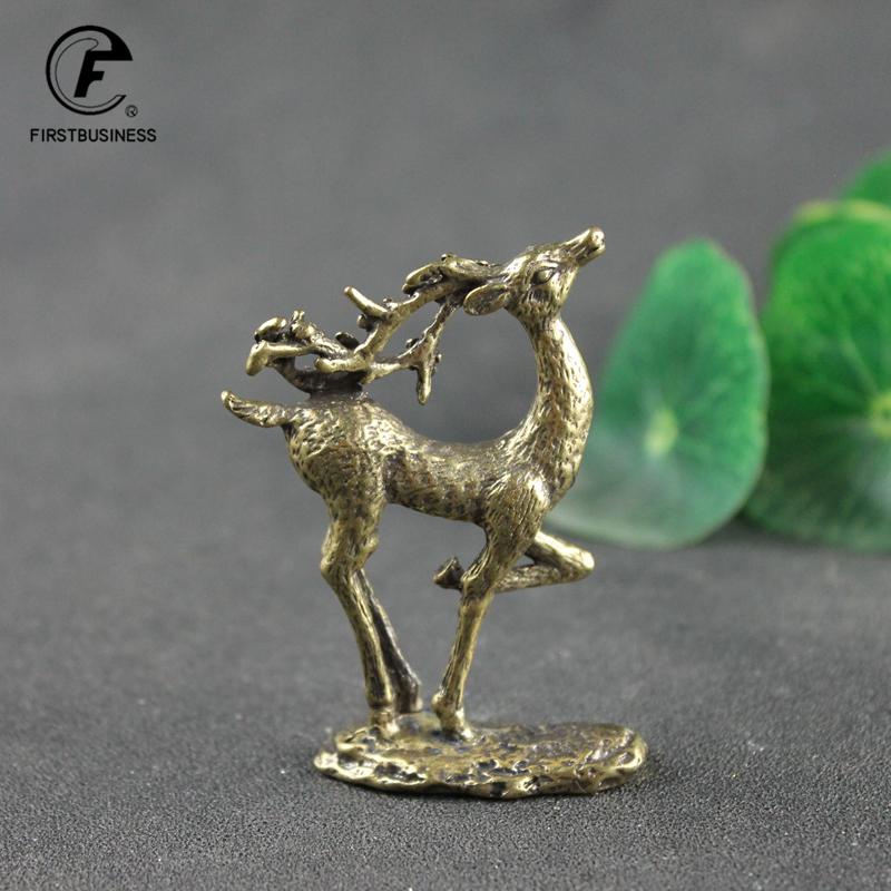 Antique Copper Sika Deer Statue Vintage Home Desktop Decorations Toy Ornaments Crafts Accessories Metal Brass Animal Figurines