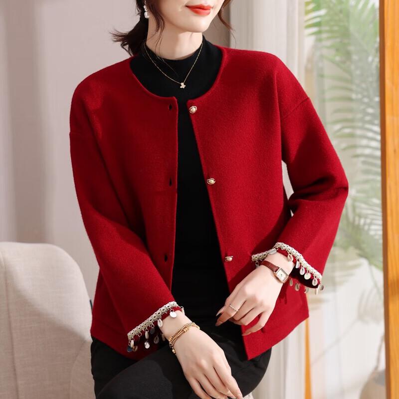 

XUEXI Women s Festive Round Neck Knitted Cardigan L