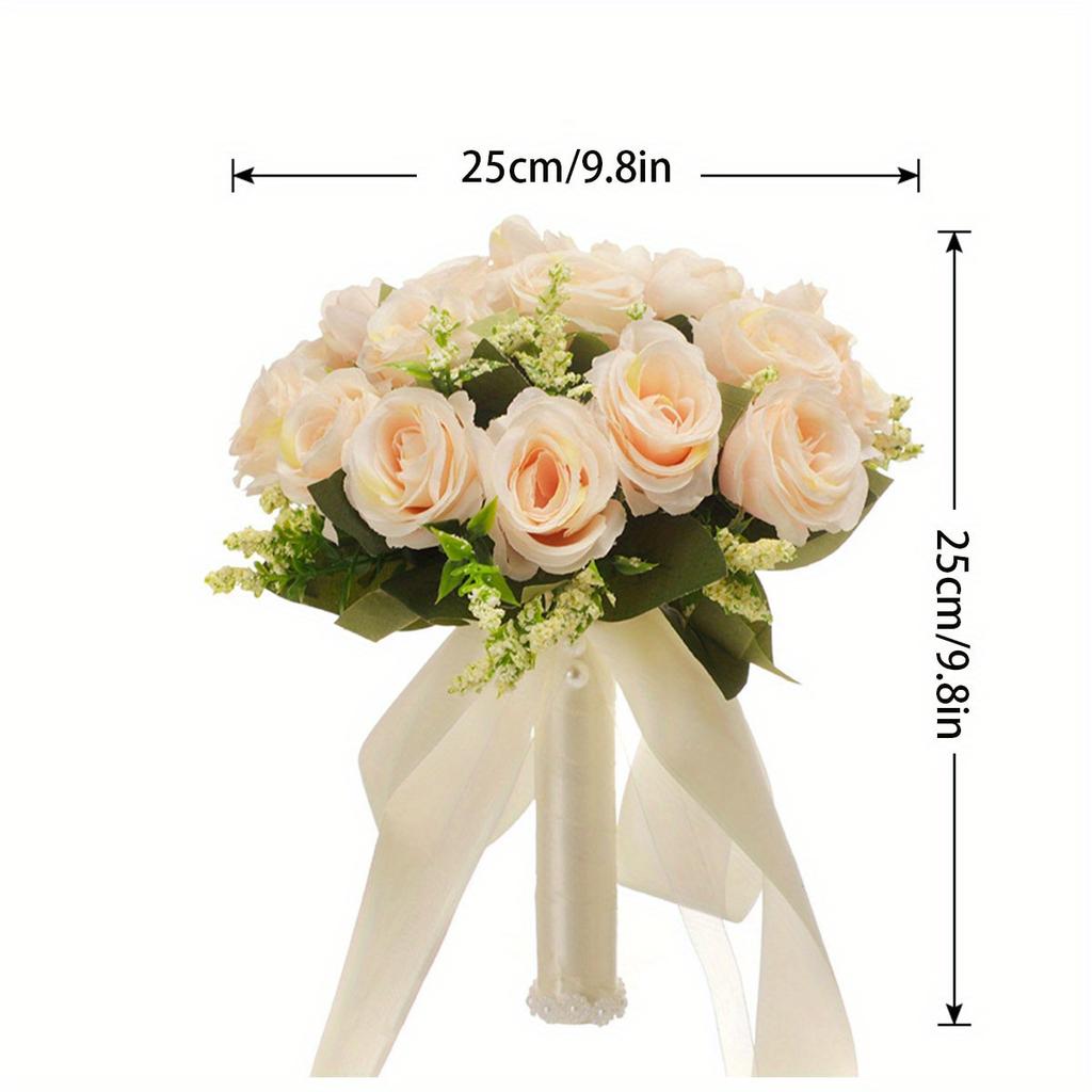 Champagne Wedding Bouquet for Bride Bridesmaid Artificial Roses Bouquet for Wedding Church Home Decoration, Gifts