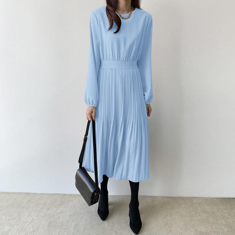 ZANZEA Abito casual da donna a maniche lunghe con scollo tondo tinta unita