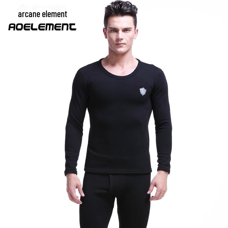 Herren Verdicktes Thermounterwäsche-Set, Plus Samt, Rundhals, Ideal für Herbst/Winter, Jugend Slim Fit, Baumwollpullover & Hose.