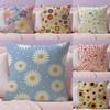 FFloral Pattern Cushion Cover Natural Linen Organic Fabric DoubleSided Printing Sofa Home Decor Breathable Bed Pillow