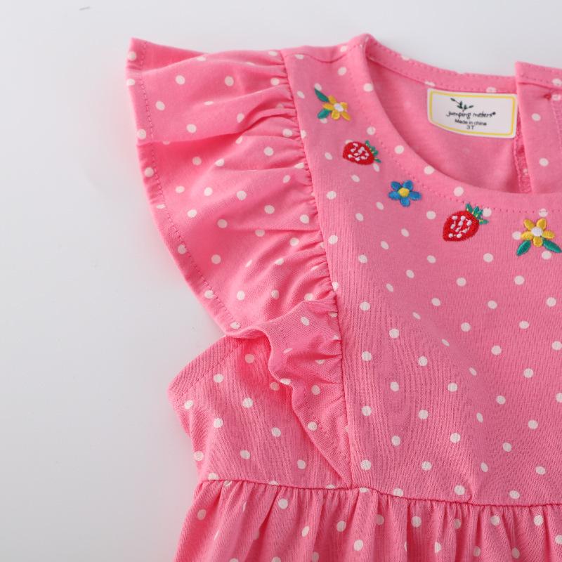 Sommer-Kinder-Strickkleid mit kurzen Ärmeln und Katzenstickerei