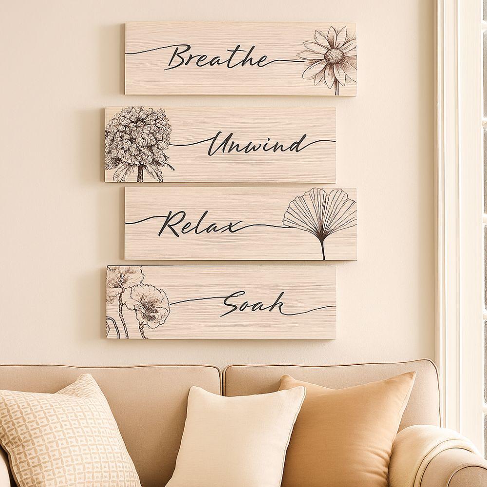 Wooden Floral Wall Art Handmade Wall Decor Paintings Creative Plants Hanging Sign  Bathroom Decor