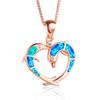 Boho Mode Twee Dolfijnen Hartvormige Hanger Ketting voor Vrouwen Meisje Inleg Imitatie Blauwe Opaal Ketting Bruiloft Feest Sieraden