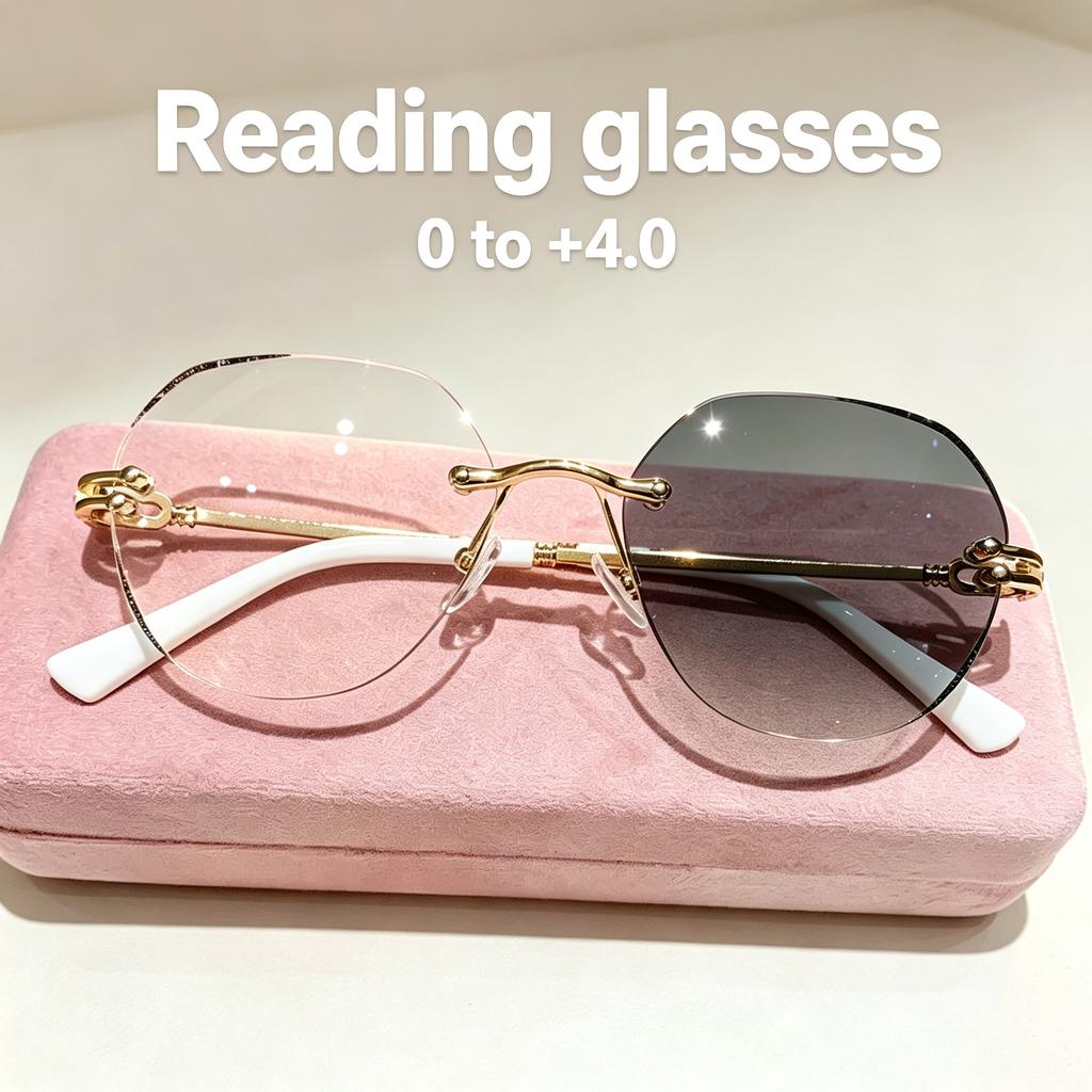 Photochromic Frameless Reading Glasses Fashion Cut Edge Reading Eyewear Anti Blue Light High-definition Far Sight Eyeglasses