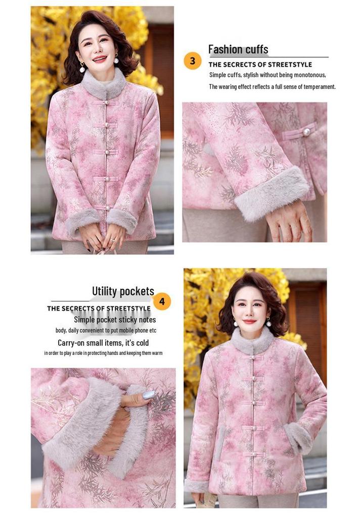 2025 Stylish Printed Fur Collar Winter Jacket for Middle-aged & Elderly Women