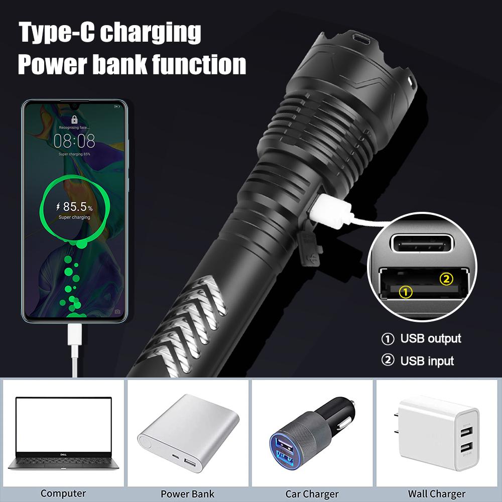 Waterproof Super Bright XHP160 LED Flashlight High Power Torch 5 Modes USB Rechargeable Lantern Emergency Spotlights