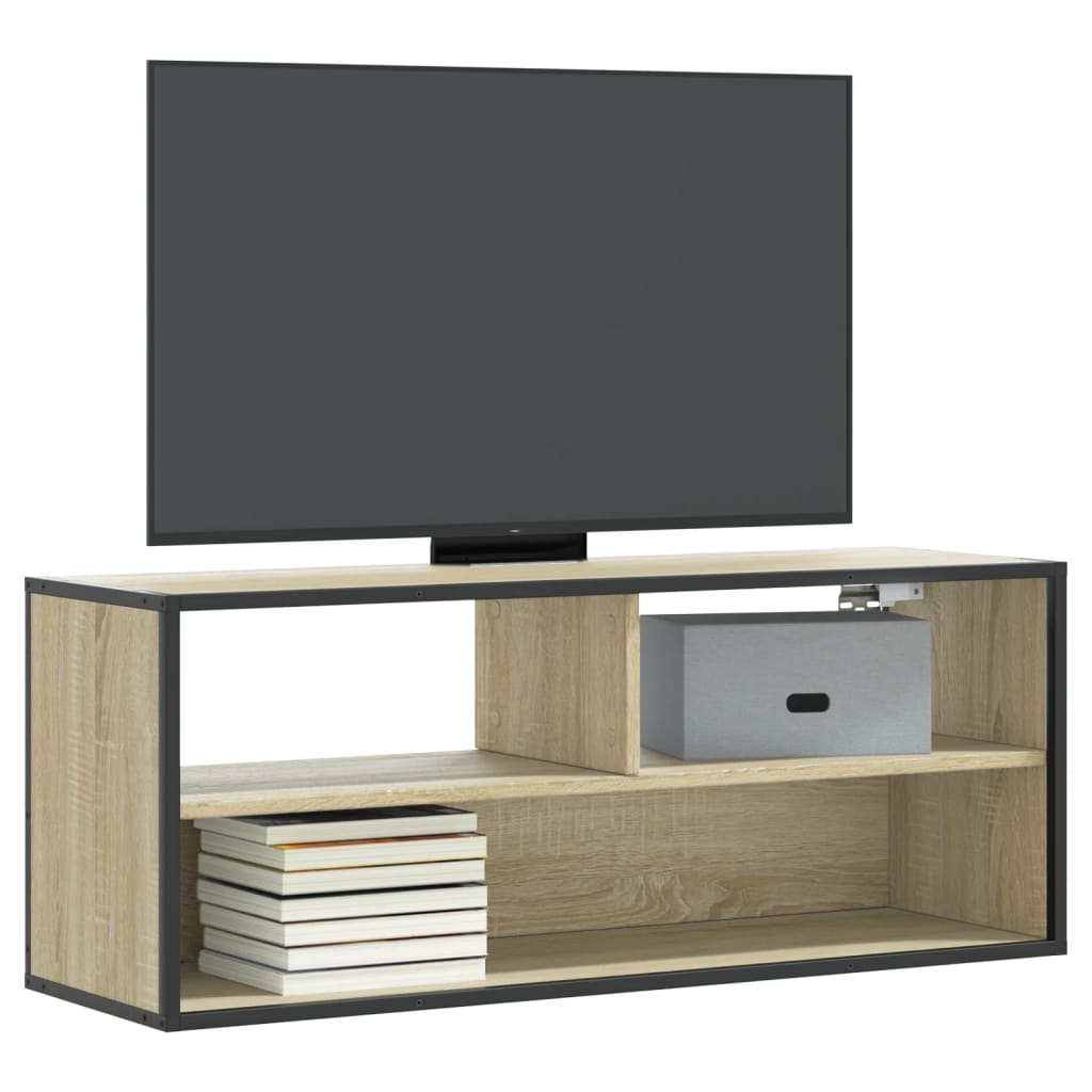 TV Stand in Sonoma Oak Finish 100 x 31 x 39.5 cm Made of Particleboard and Metal