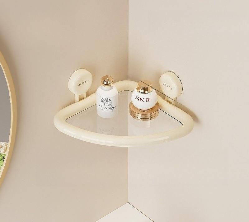 Dopamine Bathroom Shower Storage Rack Home Use No Punching, Bathroom Drainage Wall Mounted Suction Cup Triangular Storage Rack белый