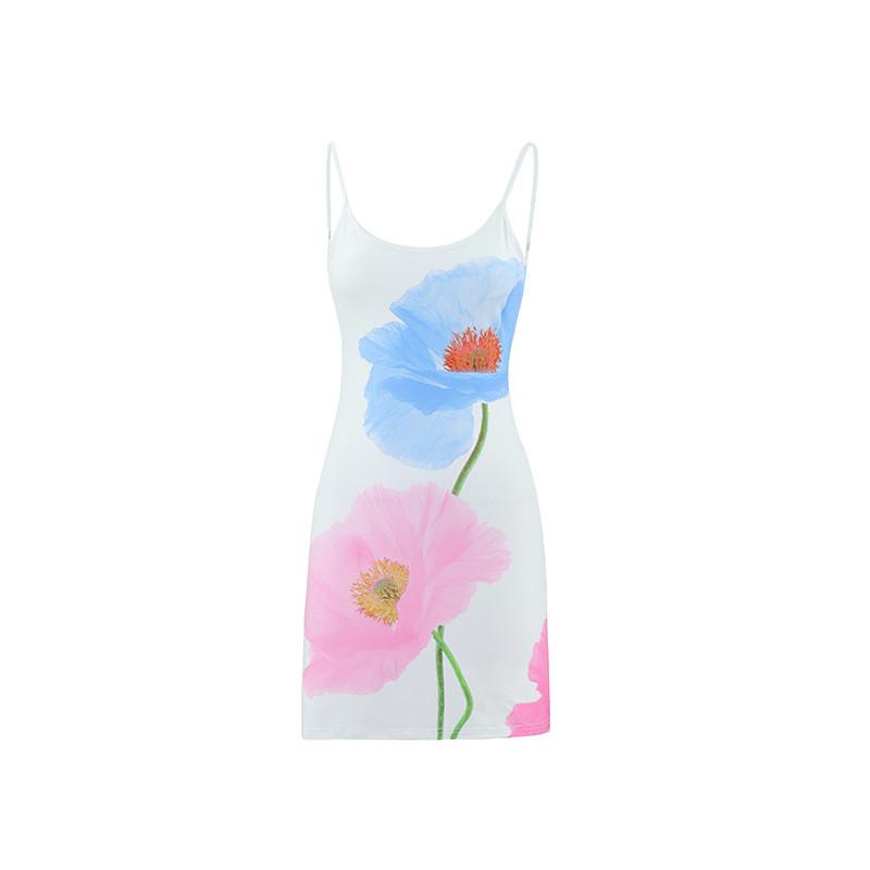 Summer Floral Print Aline Dress With U Neck And Backless Design For Youth Casual Wear