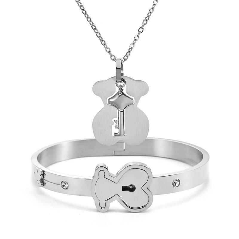 Two-piece Bear Bracelet Diamond Bear Bracelet with Key Chain