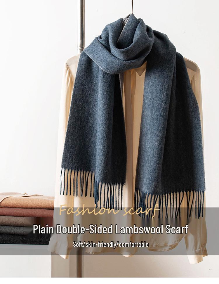 High-End Double-Sided 100% Lambswool Solid Color Scarf Shawl for Winter