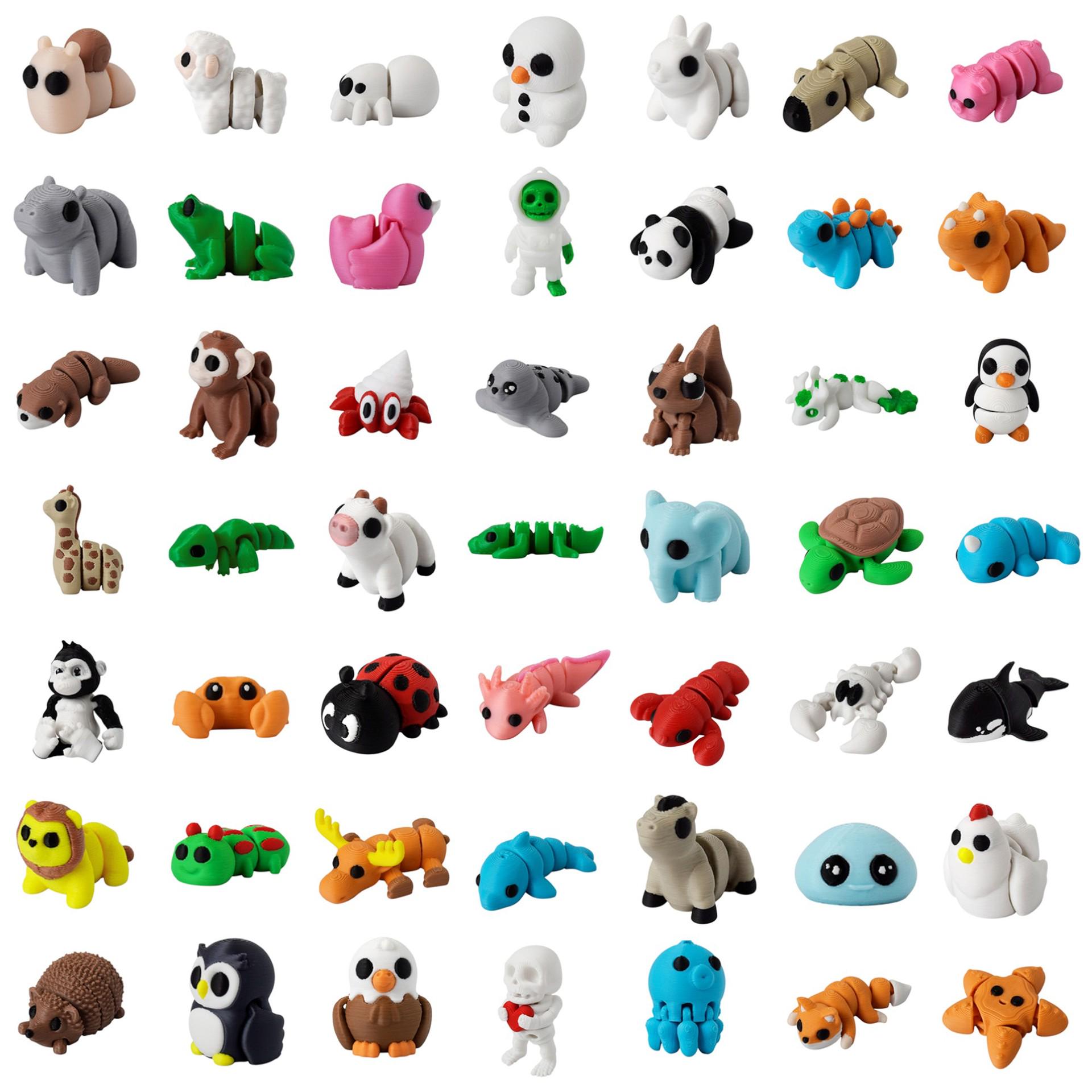 

3D Printed Miniature Animal Toys - Cartoon Figures & Models 49-piece small animal set