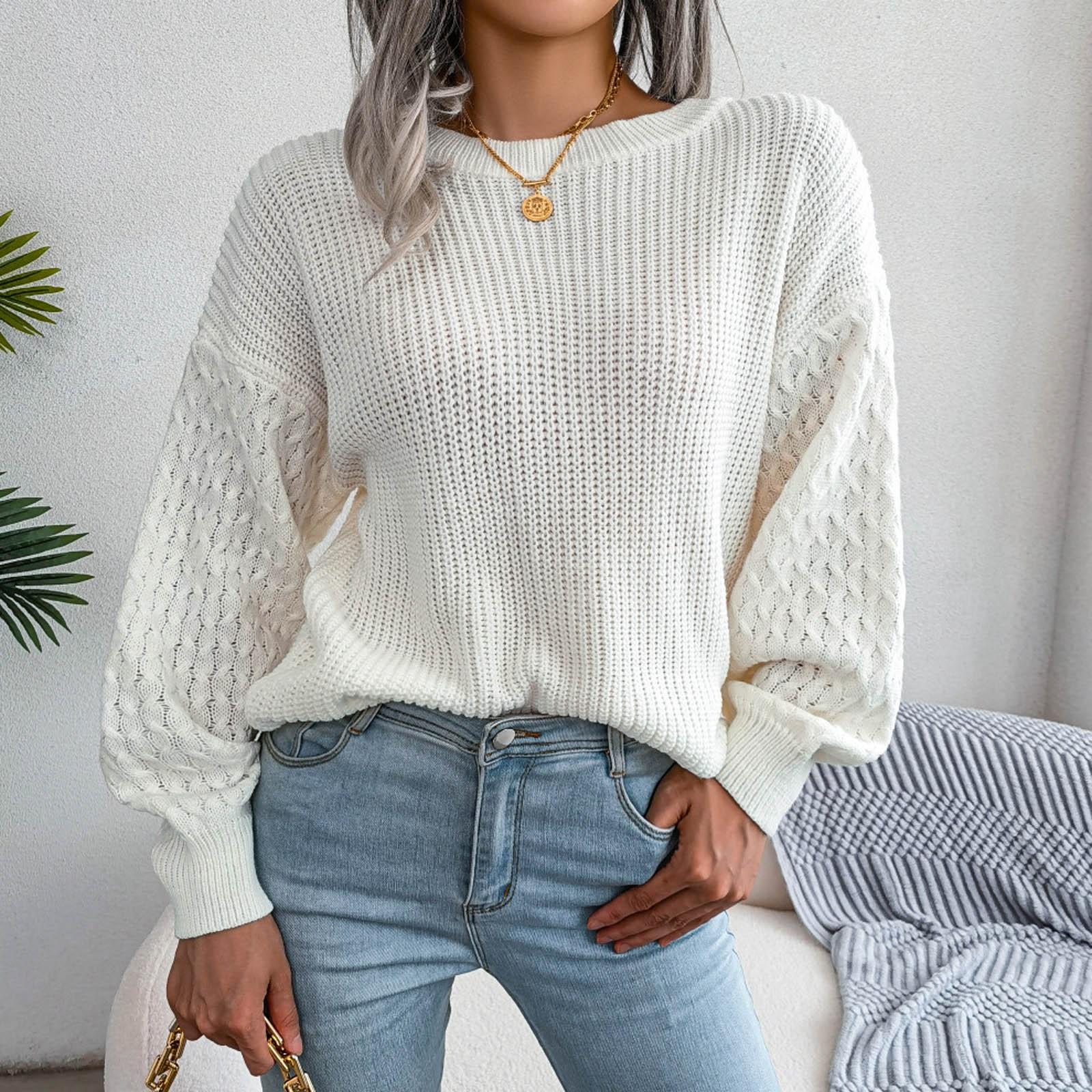 

Женский повседневный вязаный свитер с длинными рукавами, свободный пуловер и толстый вязаный свитер L белый