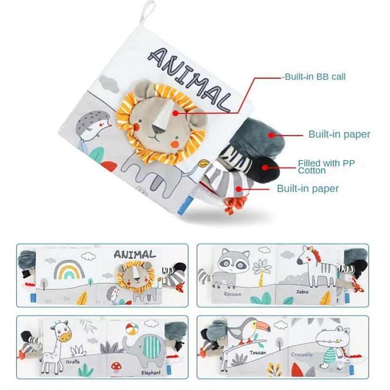 Baby Stoffbuch Spielzeug Tiere Weich Lernen Pädagogisches Spielzeug für Babys Entwicklung Montessori Sensorische Bücher Babyspielzeug 0 12 Monate